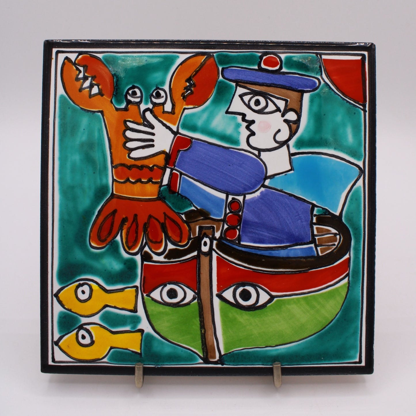 Piastrella pescatore con granchio - Ceramiche Di Sicilia