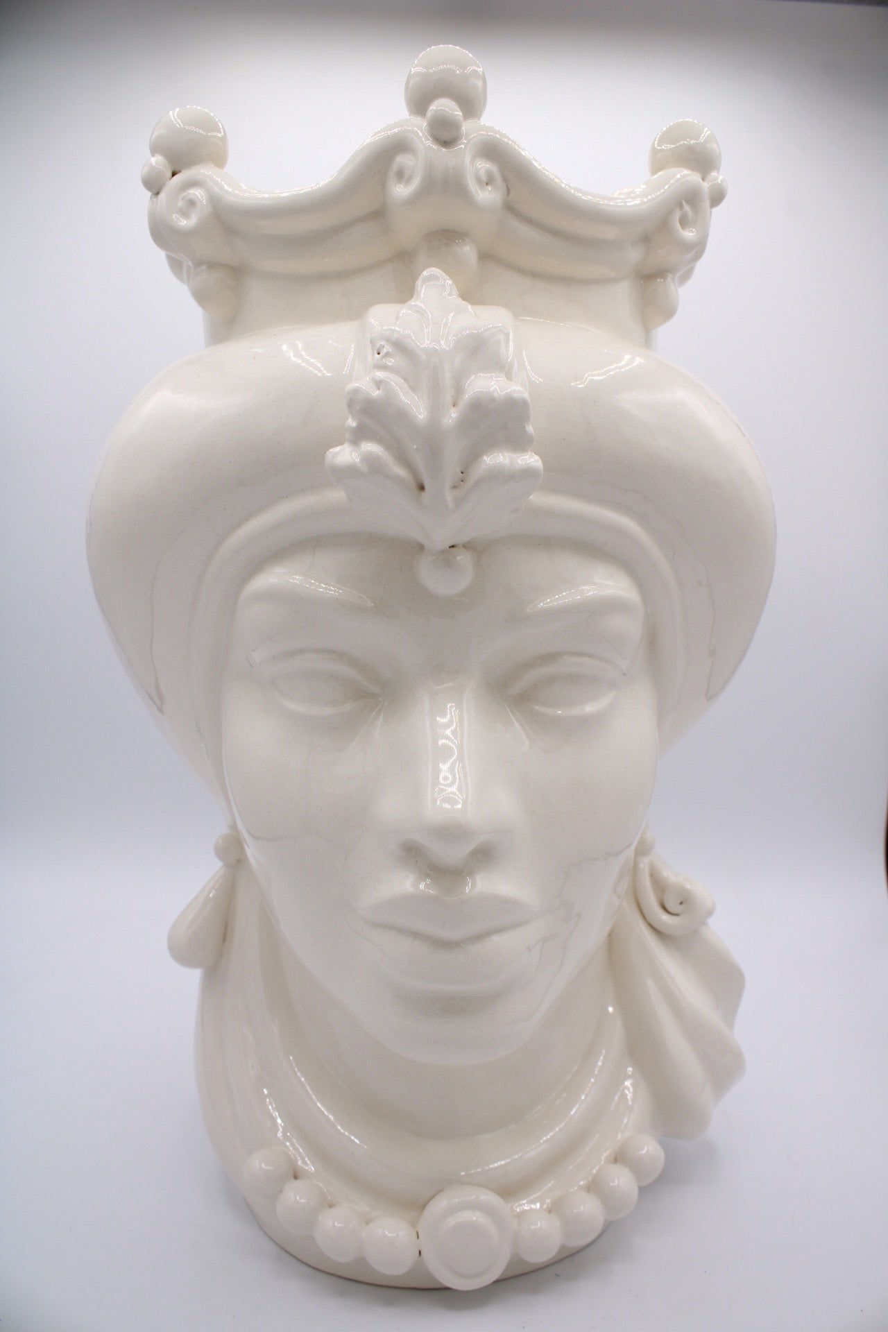 Teste Di Moro - Bianco - H 34 cm - Ceramiche Di Sicilia