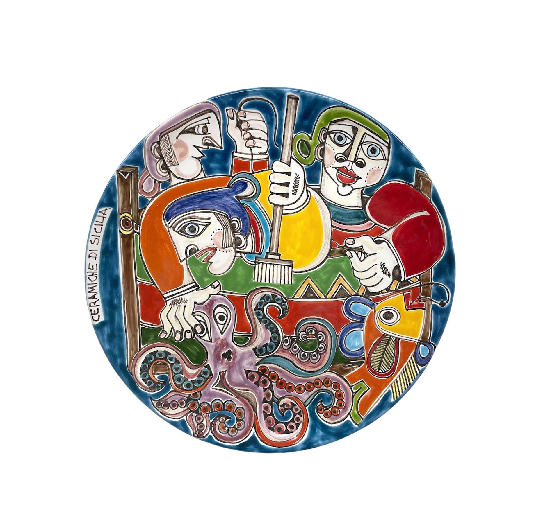 Round Plate - Octopus Fishing