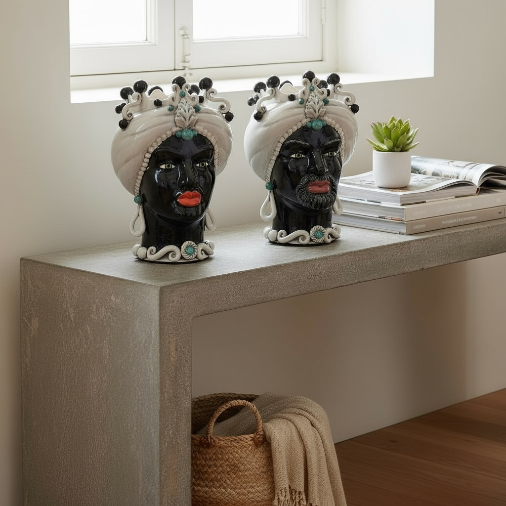 Teste Di Moro - Avorio e Nero lucido - H 42 Cm