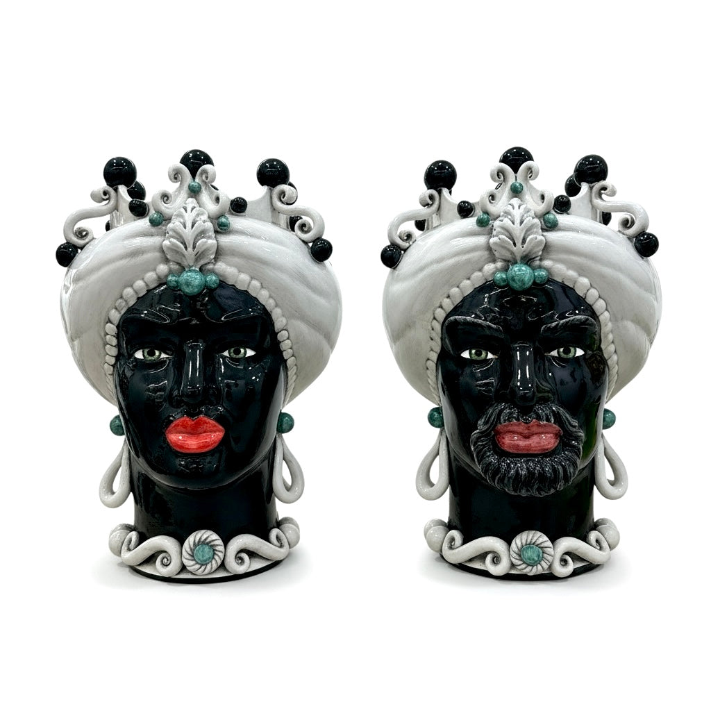 Teste Di Moro - Avorio e Nero lucido - H 42 Cm