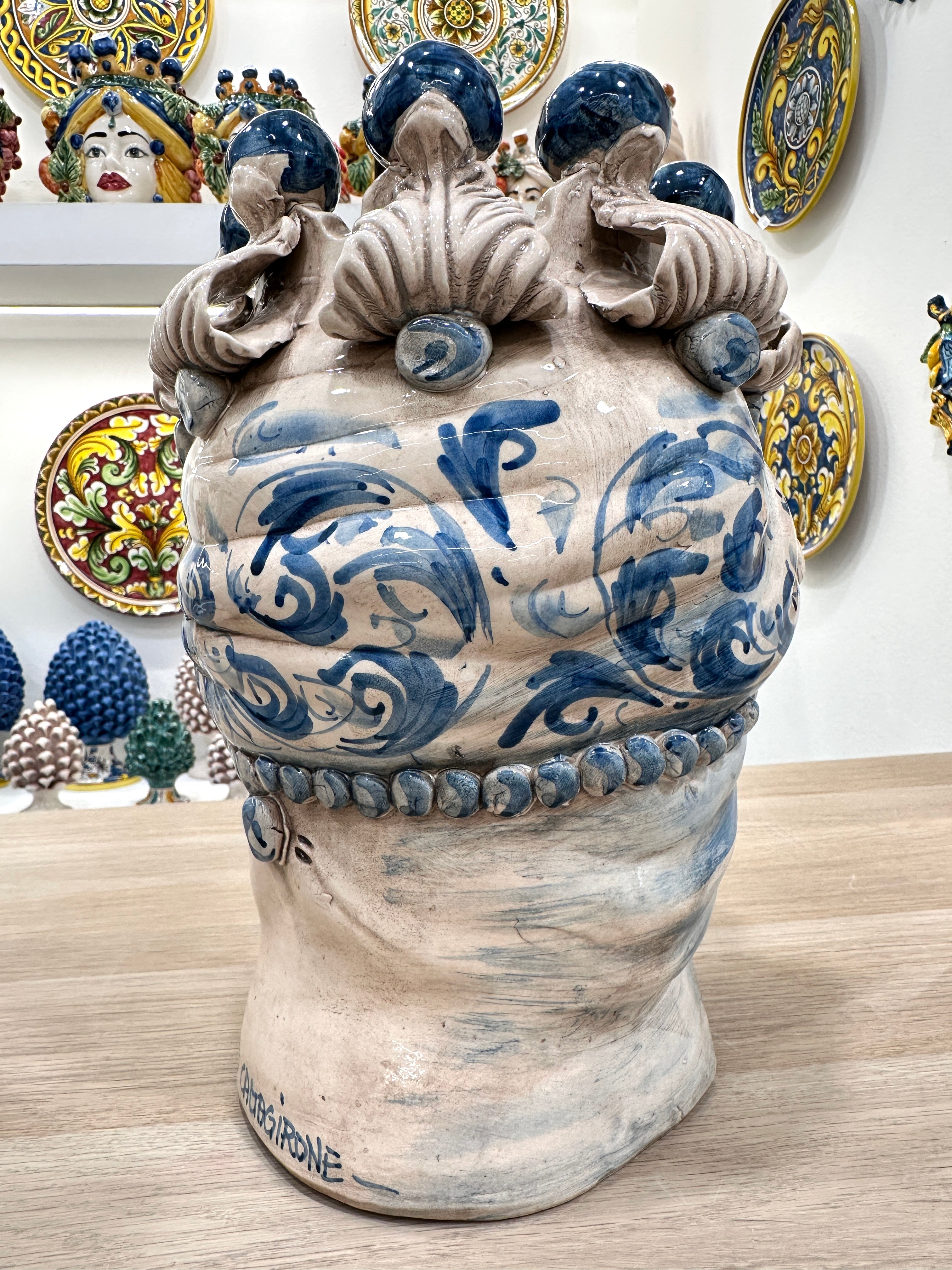 Teste di Moro - H 30 cm - Avorio e Blu