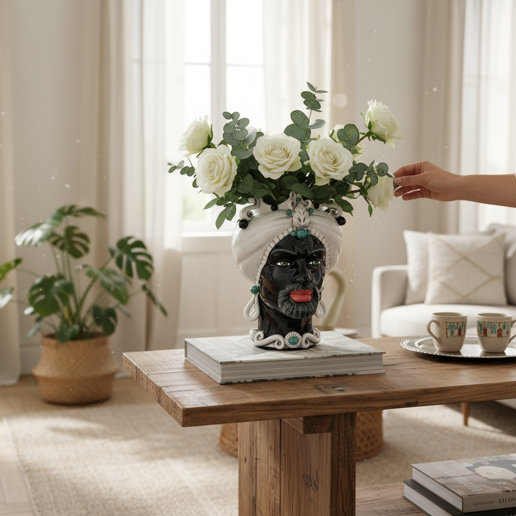 Teste Di Moro - Avorio e Nero lucido - H 42 Cm