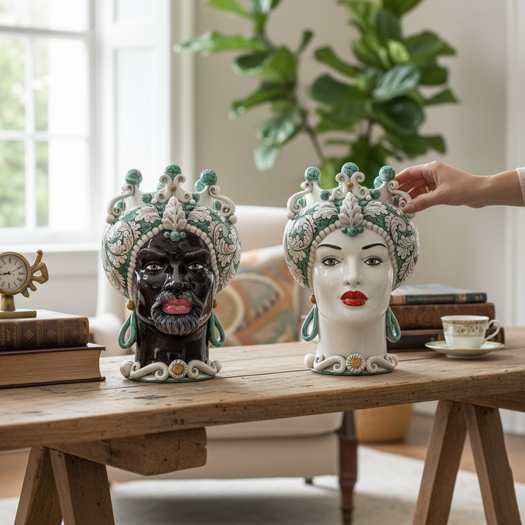 Teste Di Moro - Barocco Verde - H 42 Cm