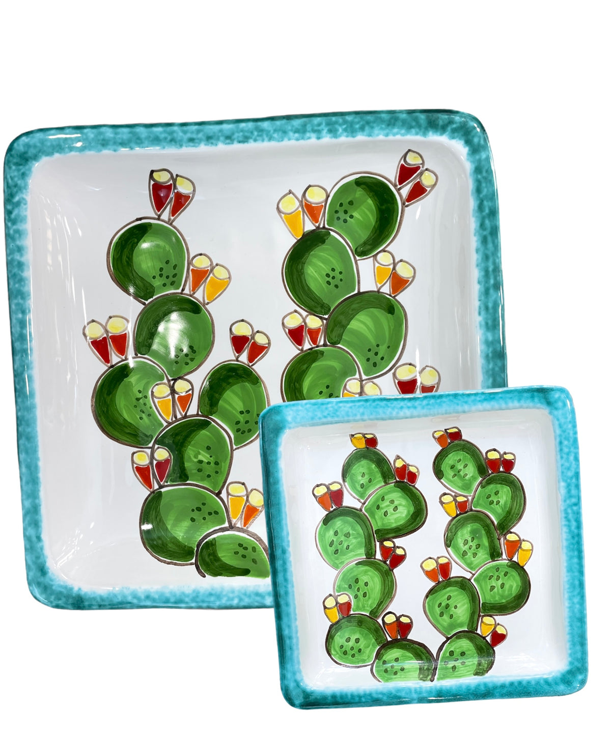 Square Plate Green Edge Prickly Pears