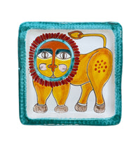Square Plate with Lion Green Border