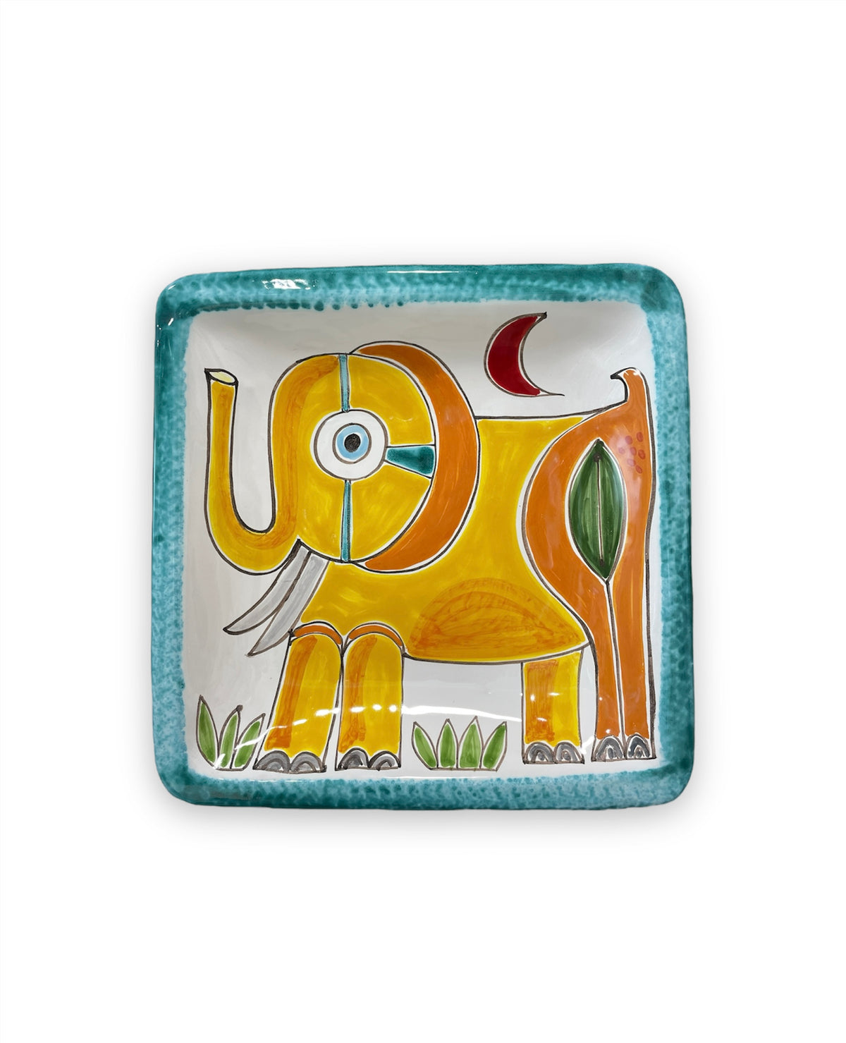 Square Plate with Green Elephant Edge