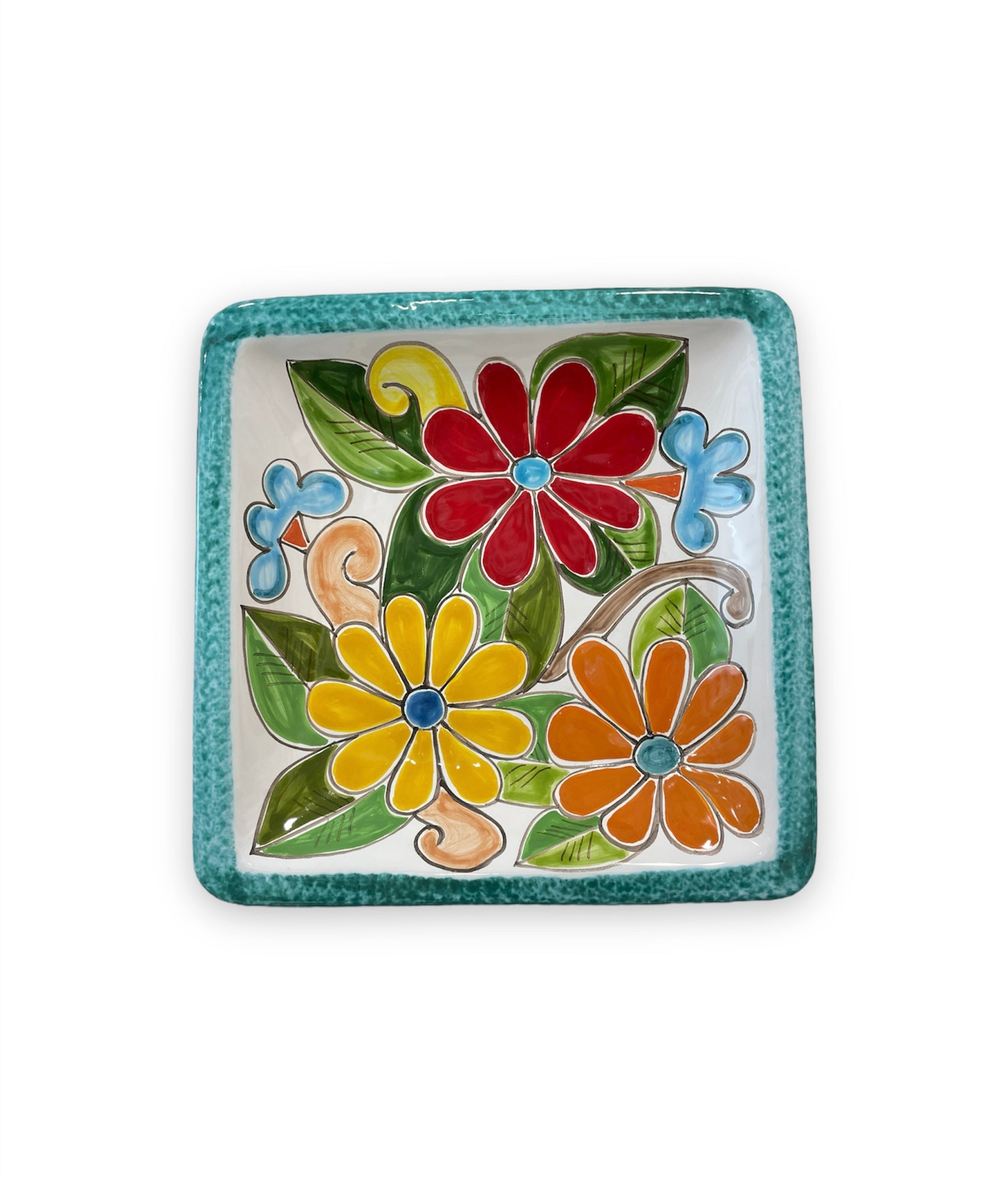 Square Plate with Daisy Green Edge