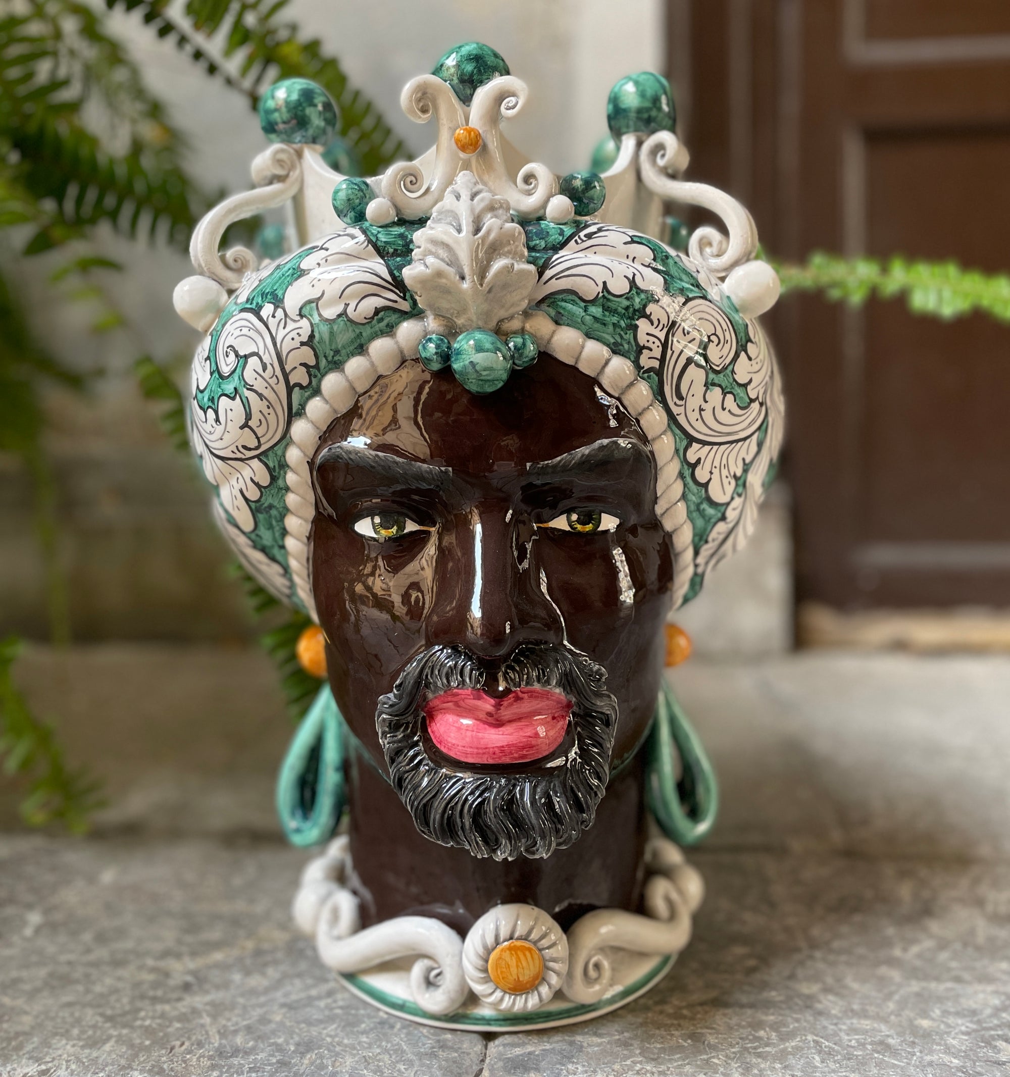 Moorish Heads - Green Baroque - H 42 Cm