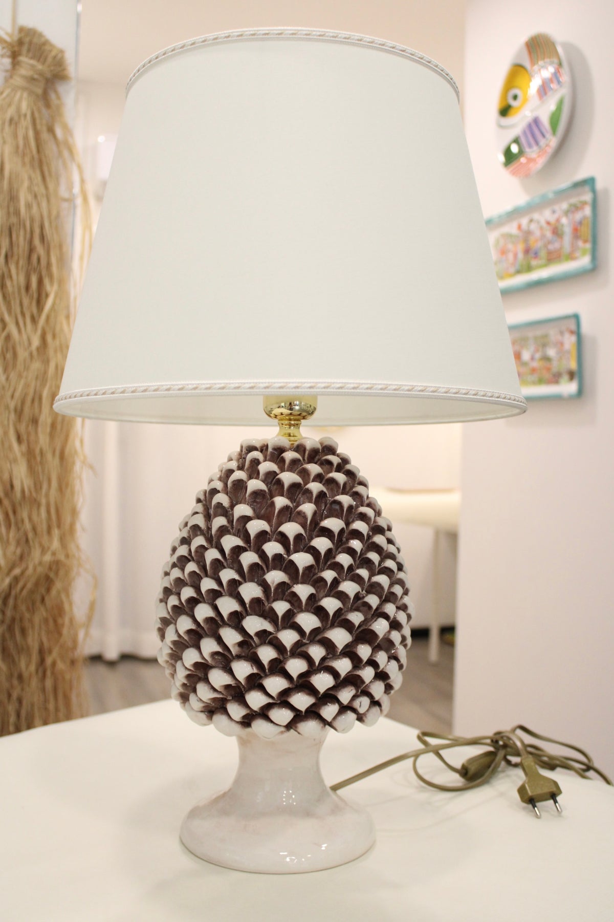 Antique White Pine Cone Lamp