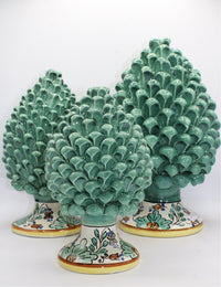 Pigna Verde Con Base Decorata - Ceramiche Di Sicilia 