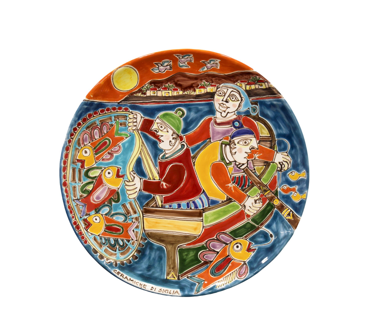 Round Plate "The Fishermen and the island of Pantelleria"