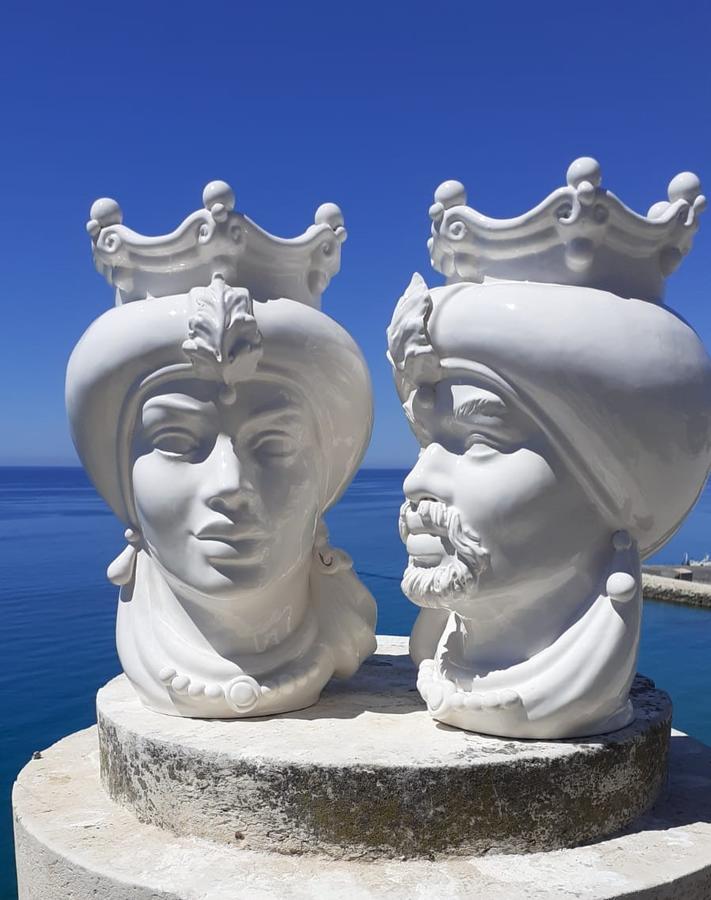 Teste Di Moro - Bianco - H 34 cm - Ceramiche Di Sicilia 