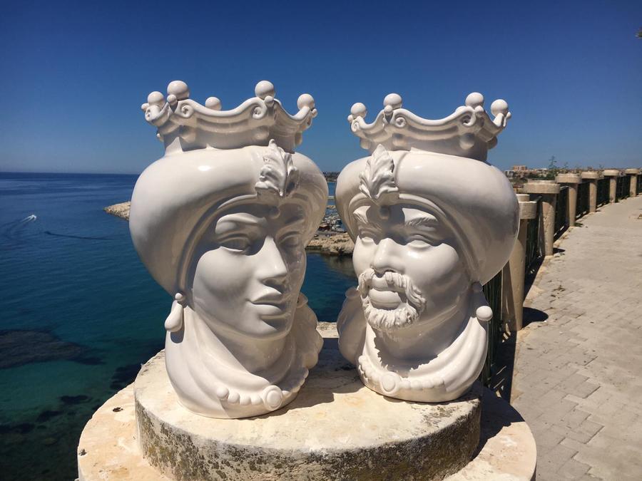 Teste Di Moro - Bianco - H 34 cm - Ceramiche Di Sicilia 